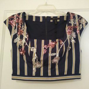 NWT BCBGMaxAzria Striped Floral-Sequined Crop Top